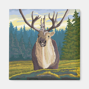 Caribou in the Wild - Yellowstone National Magnet
