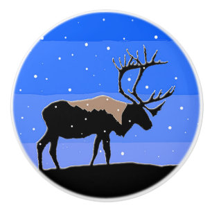 Caribou in Winter - Original Wildlife Art Ceramic Knob