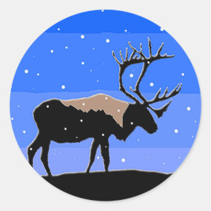 Caribou in Winter  - Original Wildlife Art Classic Round Sticker