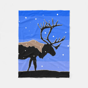 Caribou in Winter  - Original Wildlife Art Fleece Blanket