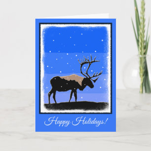 Caribou in Winter - Original Wildlife Art Holiday Card