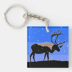 Caribou in Winter - Original Wildlife Art Key Ring