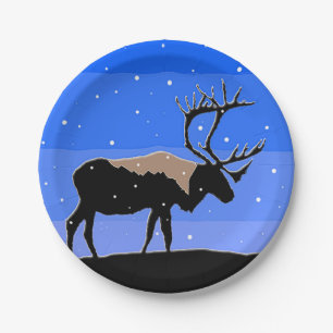 Caribou in Winter  - Original Wildlife Art Paper Plate
