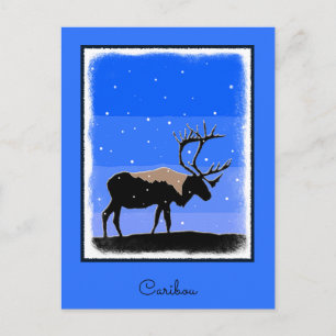 Caribou in Winter  - Original Wildlife Art Postcard