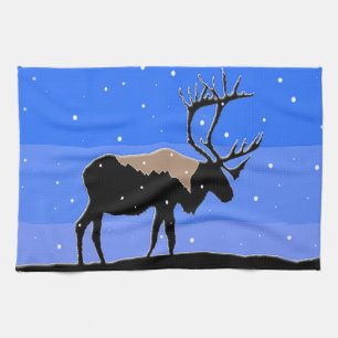 Caribou in Winter  - Original Wildlife Art Tea Towel