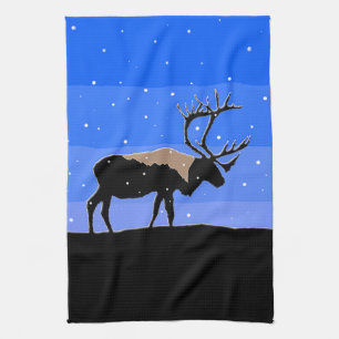 Caribou in Winter  - Original Wildlife Art Tea Towel