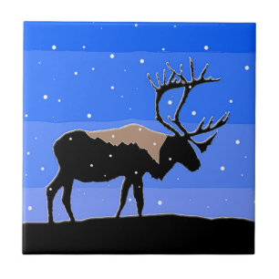 Caribou in Winter  - Original Wildlife Art Tile