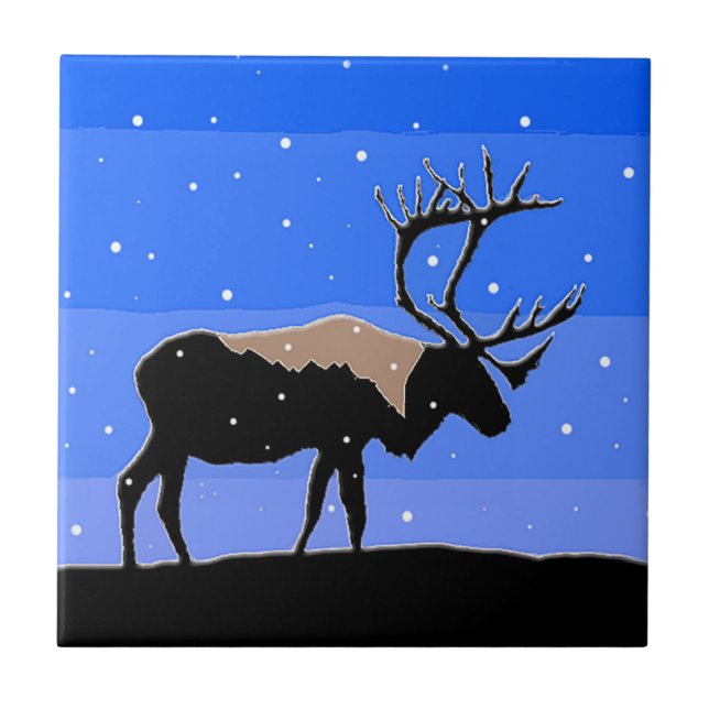 Caribou in Winter  - Original Wildlife Art Tile (Front)