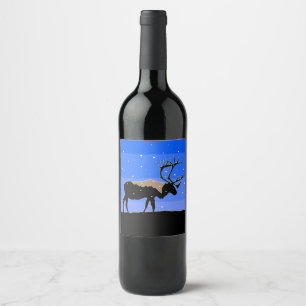 Caribou in Winter  - Original Wildlife Art Wine Label