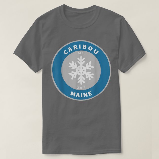 Caribou Maine ME Winter Snow Snowflake Badge Souve T-Shirt (Design Front)