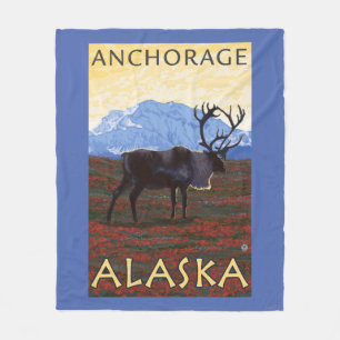 Caribou Scene - Anchorage, Alaska Fleece Blanket
