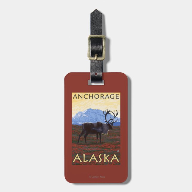 Caribou Scene - Anchorage, Alaska Luggage Tag (Front Vertical)