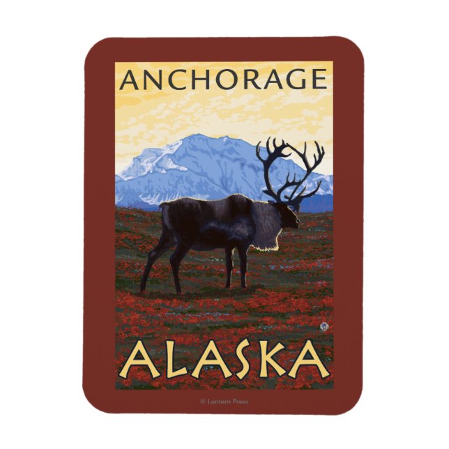 Caribou Scene - Anchorage, Alaska Magnet (Vertical)