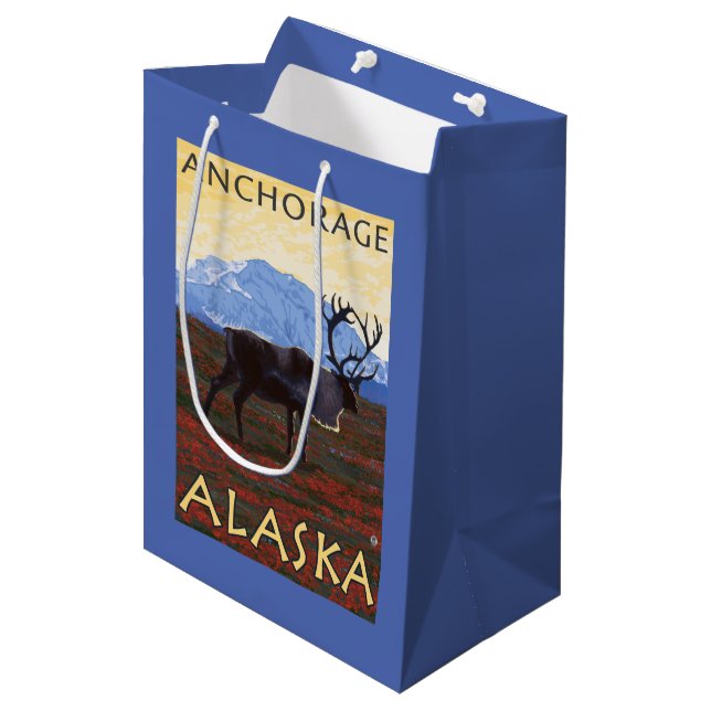 Caribou Scene - Anchorage, Alaska Medium Gift Bag (Front Angled)