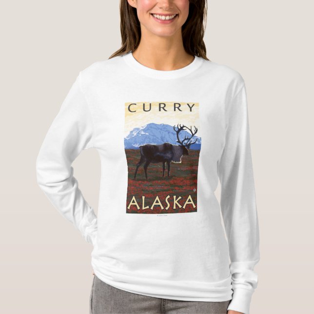 Caribou Scene - Curry, Alaska T-Shirt (Front)