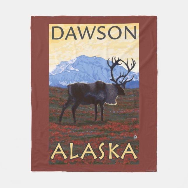 Caribou Scene - Dawson, Alaska Fleece Blanket (Front)