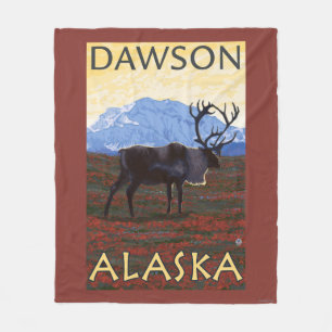 Caribou Scene - Dawson, Alaska Fleece Blanket