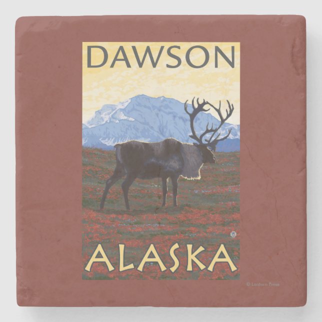 Caribou Scene - Dawson, Alaska Stone Coaster (Front)