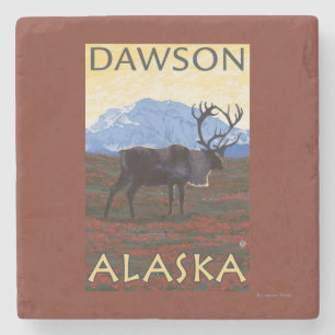 Caribou Scene - Dawson, Alaska Stone Coaster
