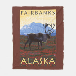 Caribou Scene - Fairbanks, Alaska Fleece Blanket