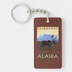 Caribou Scene - Fairbanks, Alaska Key Ring