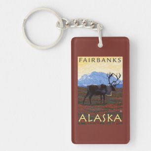 Caribou Scene - Fairbanks, Alaska Key Ring