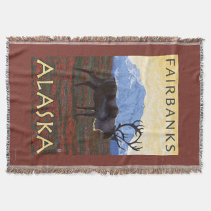 Caribou Scene - Fairbanks, Alaska Throw Blanket