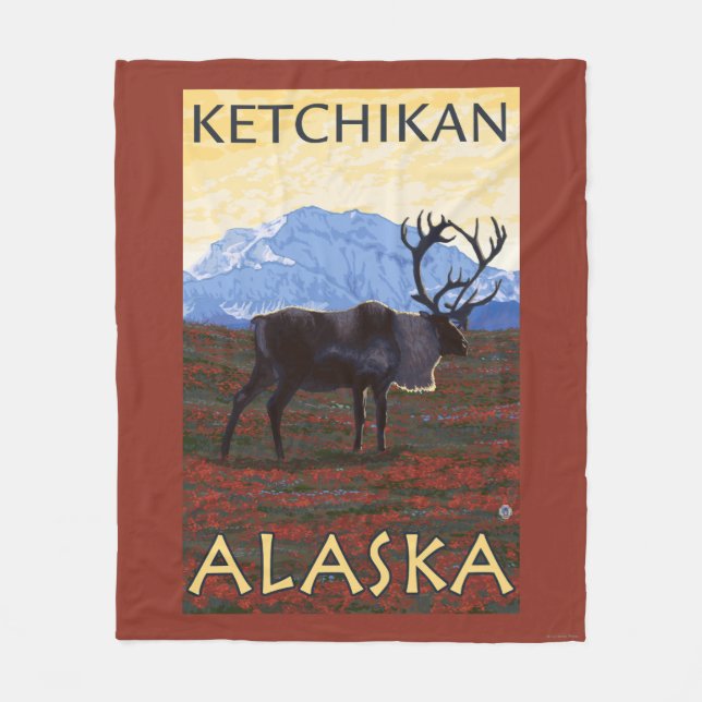 Caribou Scene - Ketchikan, Alaska Fleece Blanket (Front)
