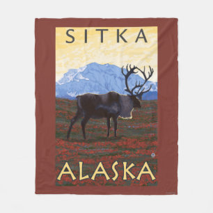 Caribou Scene - Sitka, Alaska Fleece Blanket