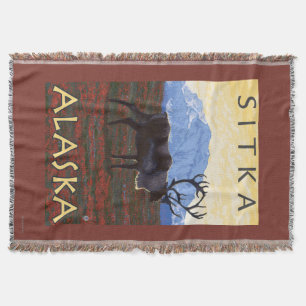 Caribou Scene - Sitka, Alaska Throw Blanket