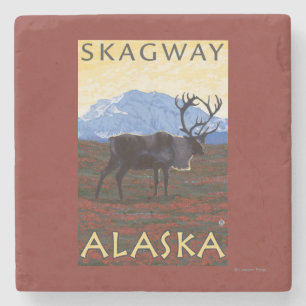 Caribou Scene - Skagway, Alaska Stone Coaster