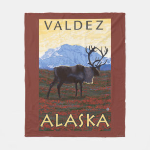 Caribou Scene - Valdez, Alaska Fleece Blanket