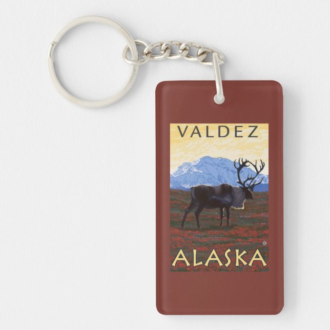 Caribou Scene - Valdez, Alaska Key Ring (Front)