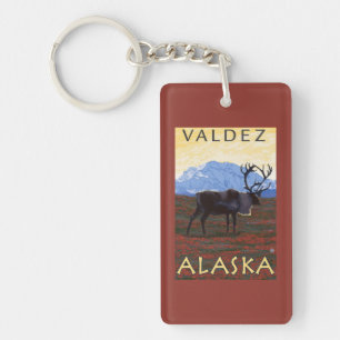 Caribou Scene - Valdez, Alaska Key Ring