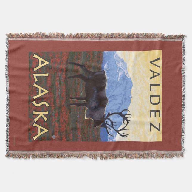 Caribou Scene - Valdez, Alaska Throw Blanket (Front)