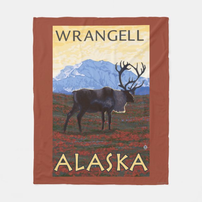 Caribou Scene - Wrangell, Alaska Fleece Blanket (Front)