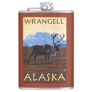 Caribou Scene - Wrangell, Alaska Hip Flask