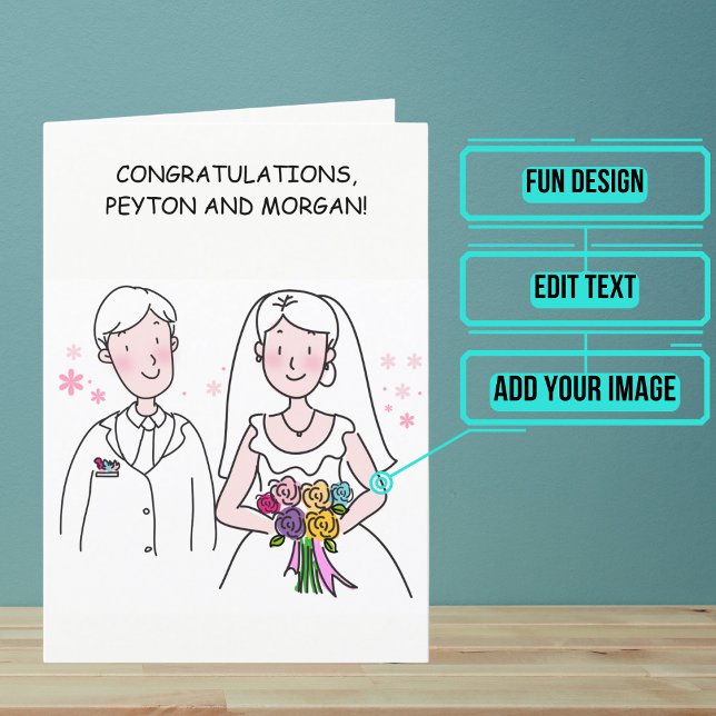 Caricature Couple Wedding Day Congratulations Card (Send your love and congratulations with a modern and unique twist.)