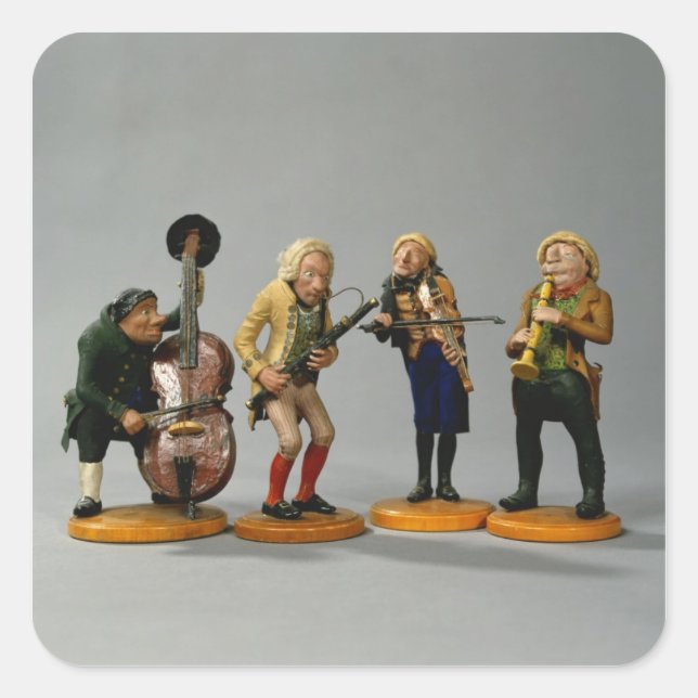 Caricature figurines of musicians square sticker (Front)