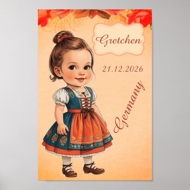 Caricature Girl dressed up  in Vintage German Poster (Front)