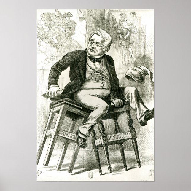 Caricature of Adolphe Thiers  between two Poster (Front)