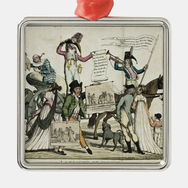 Caricature of quack doctors offering vaccines metal tree decoration (Front)