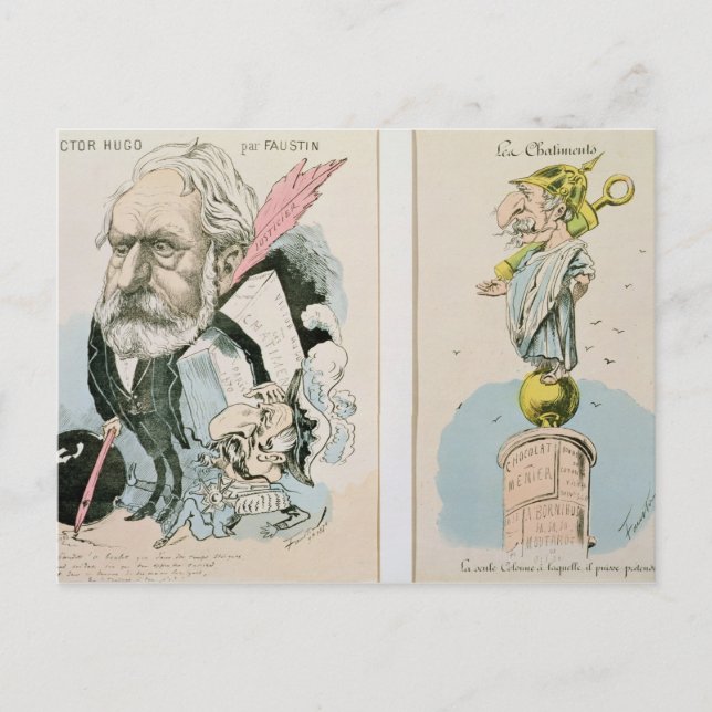Caricatures of Victor Hugo  and Napoleon III Postcard (Front)