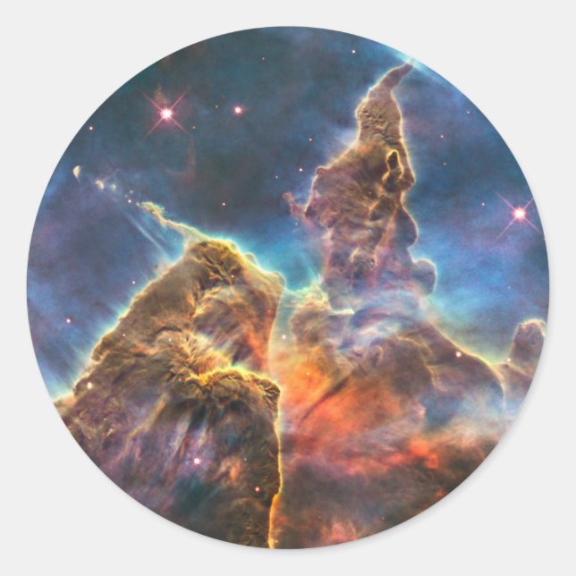 Carina Nebula By The Hubble Space Telescope Classic Round Sticker (Front)