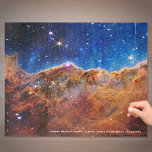Carina Nebula Cosmic Cliffs James Webb Hi-Res Jigsaw Puzzle<br><div class="desc">This beautiful space image was captured by NASA's new James Webb Space Telescope in July 2022. It shows emerging nurseries and stars in the Carina Nebula. The mountains and valleys are nicknamed the "Cosmic Cliffs." The young star-forming area is NGC 3324. Top descriptive text may be edited or removed, per...</div>
