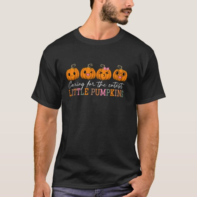 Caring For the Cutest Little Pumpkins Nurse Hallow T-Shirt (Front)