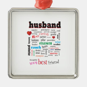 Caring Husband Word Cloud Metal Tree Decoration