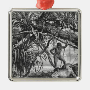 Caripuna Indians with tapir Metal Tree Decoration