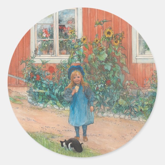 Carl Larsson - Brita With A Cat Classic Round Sticker (Front)