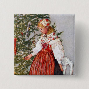 Carl Larsson Christmas Tree Button Pin